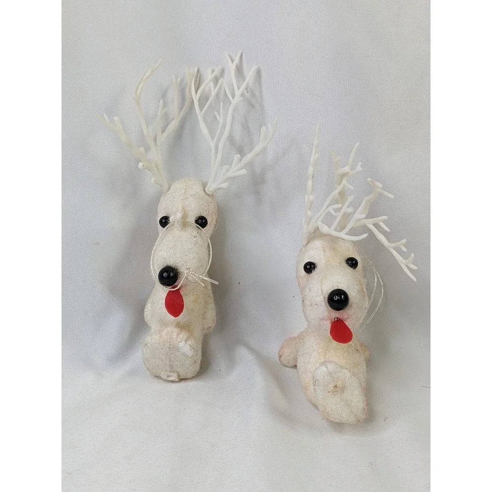 Flocked Beagle‎ Dog Reindeer Plastic Ornament Lot